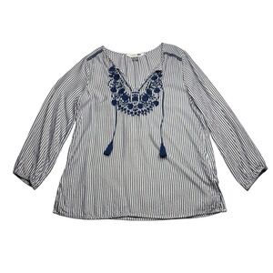 Women’s Blue & white Peasant top w/ vertical stripes.  Old Navy The Tunic Shirt